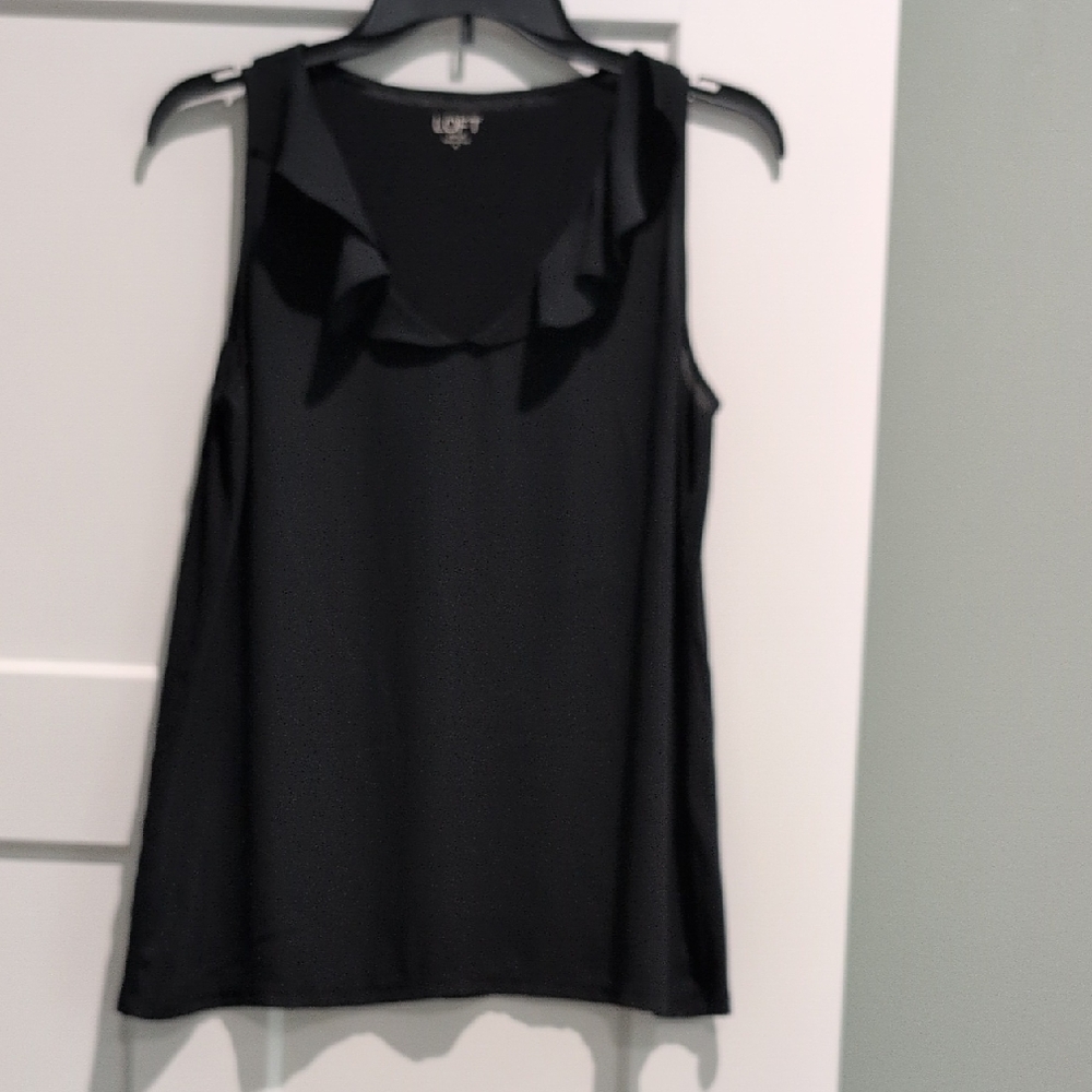 LOFT Black Ruffled Tank Top